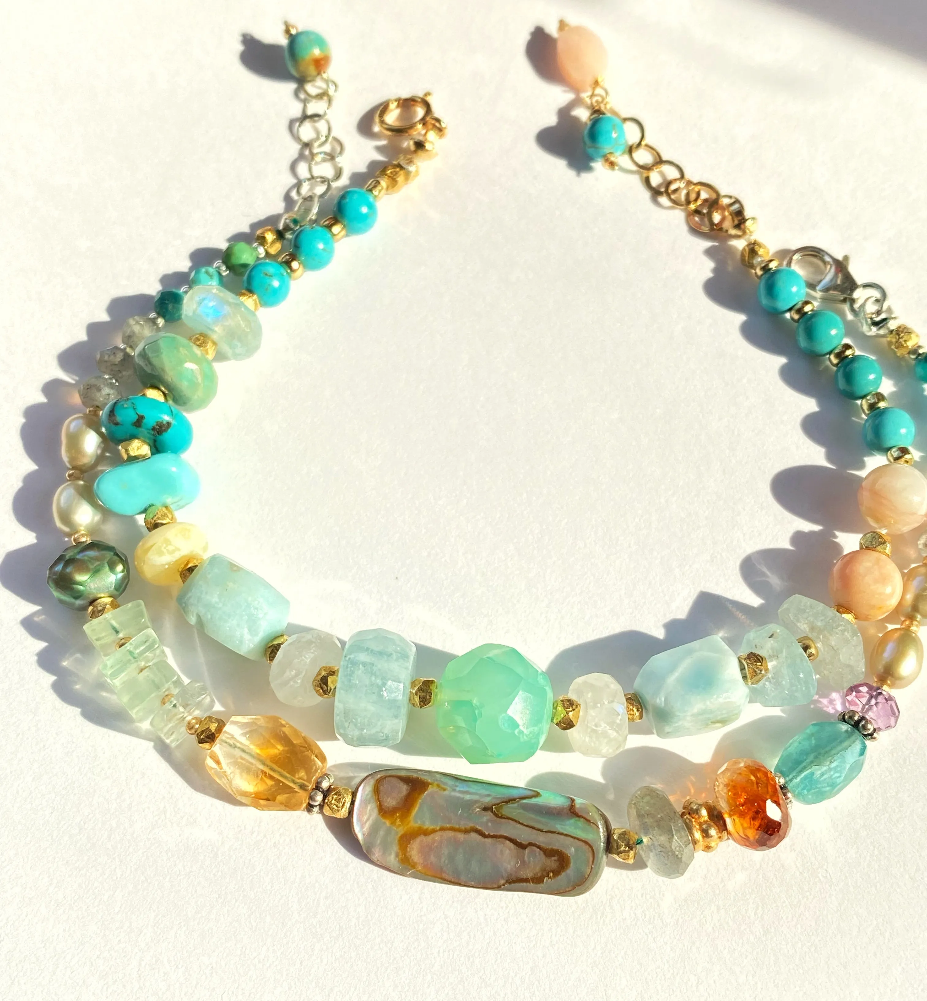 Gemstone, Abalone, Pearl Coastal Chic Boho Bracelet
