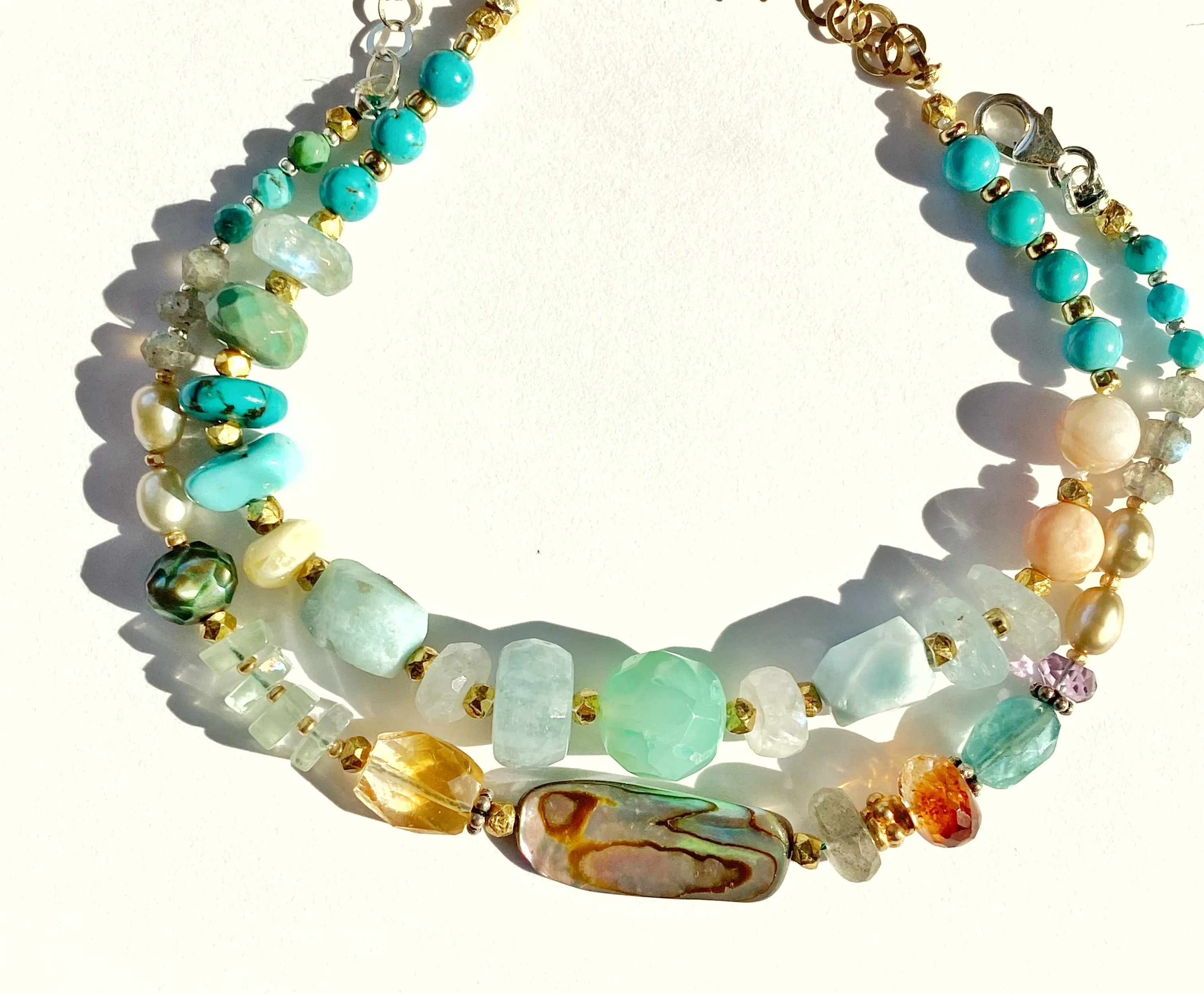 Gemstone, Abalone, Pearl Coastal Chic Boho Bracelet