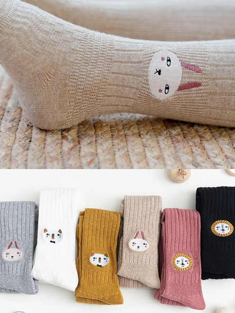 Girls Animal Face Tights - Mustard