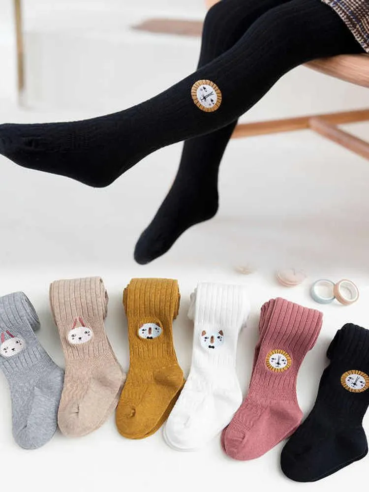 Girls Animal Face Tights - Mustard