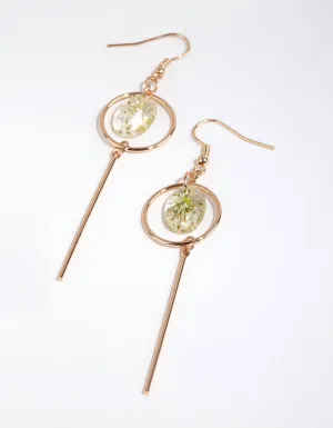Gold Disc & Stick Trapped Flower Earrings
