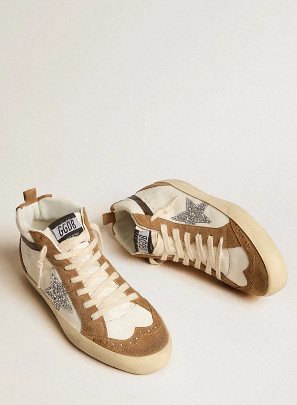 GOLDEN GOOSE | Mid-Star Leather Sneaker With Glitter Star