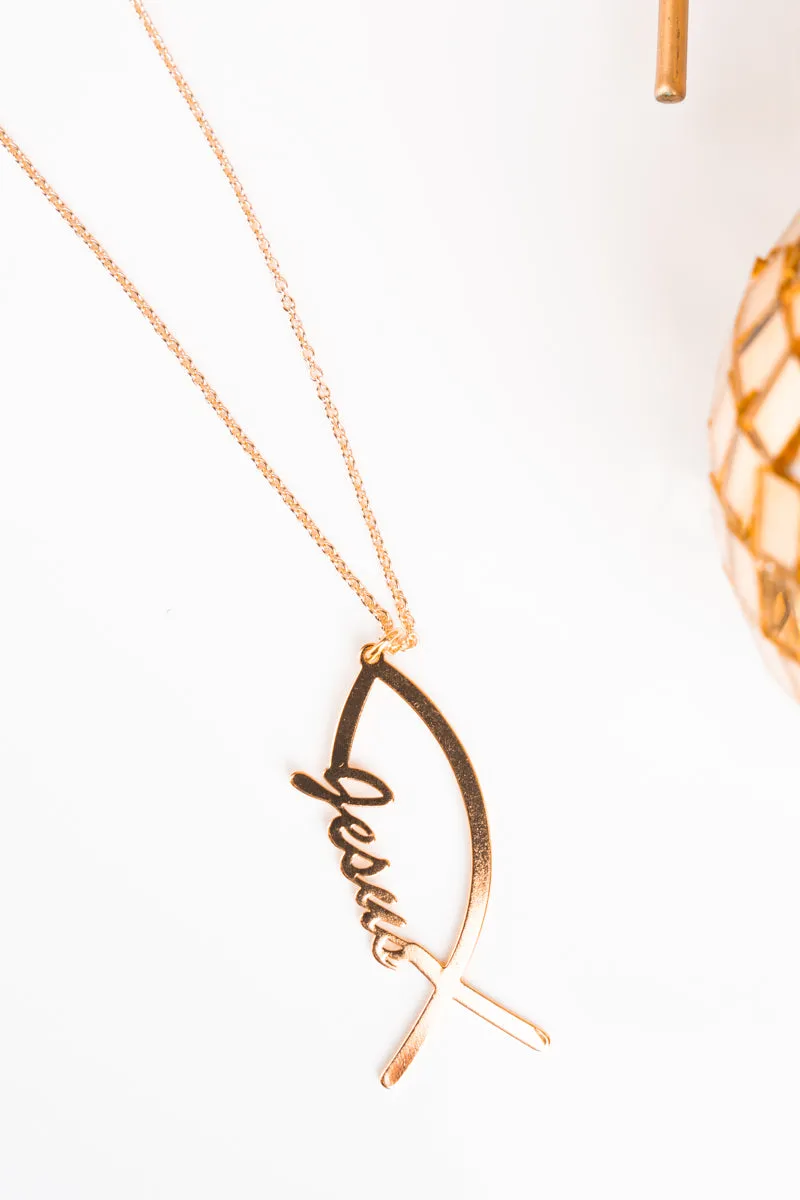 Goldtone 'Jesus' Fish Necklace
