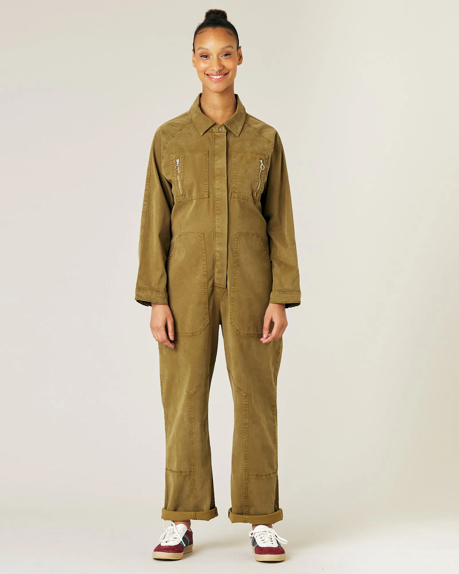 Hallie Nut Green Cotton Coverall