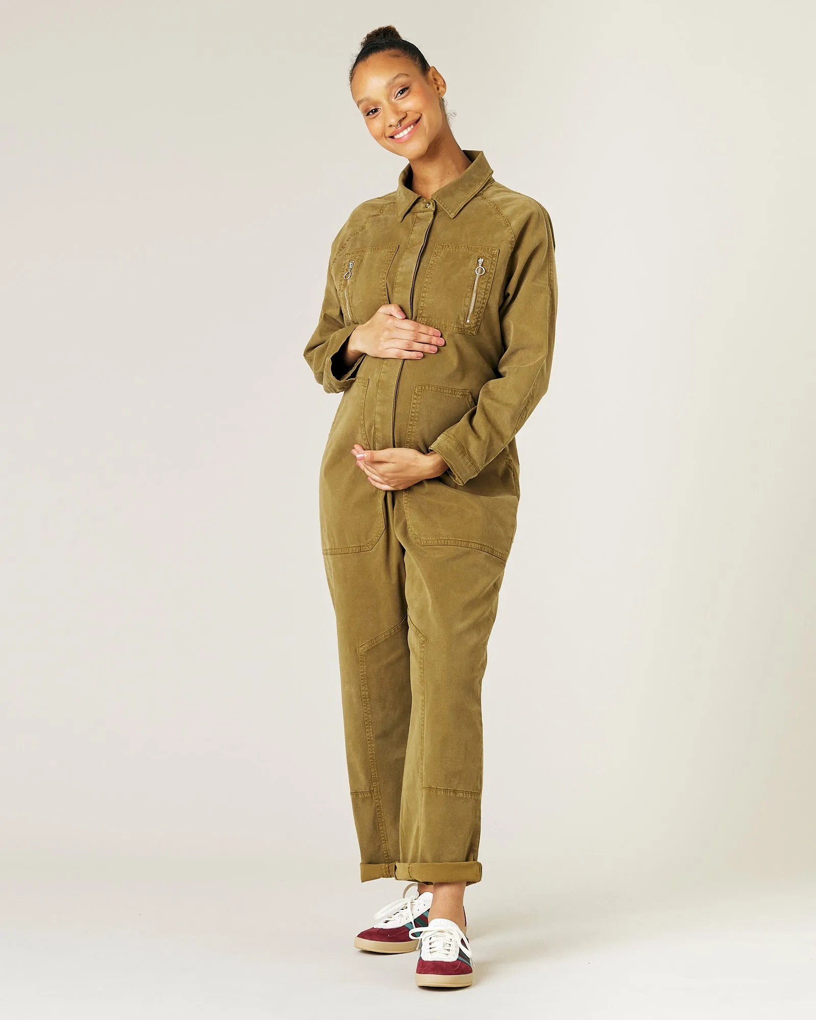 Hallie Nut Green Cotton Coverall