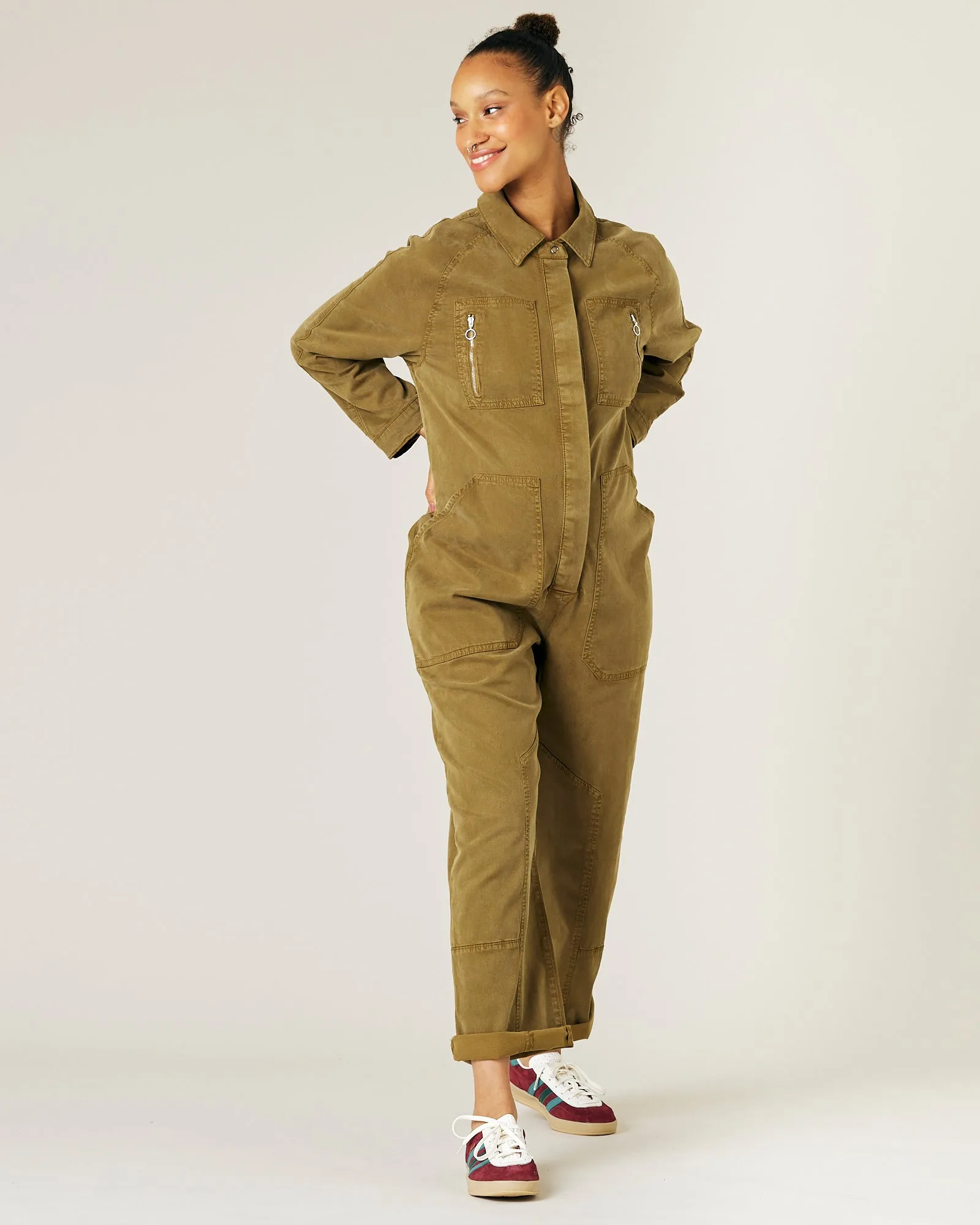 Hallie Nut Green Cotton Coverall
