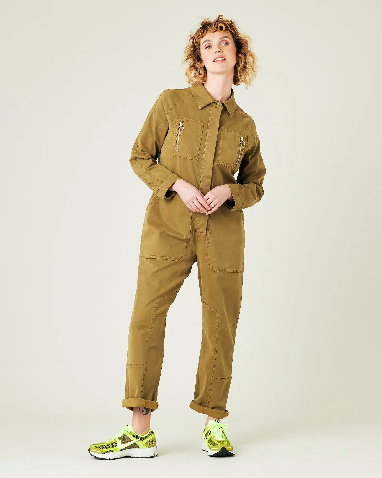 Hallie Nut Green Cotton Coverall