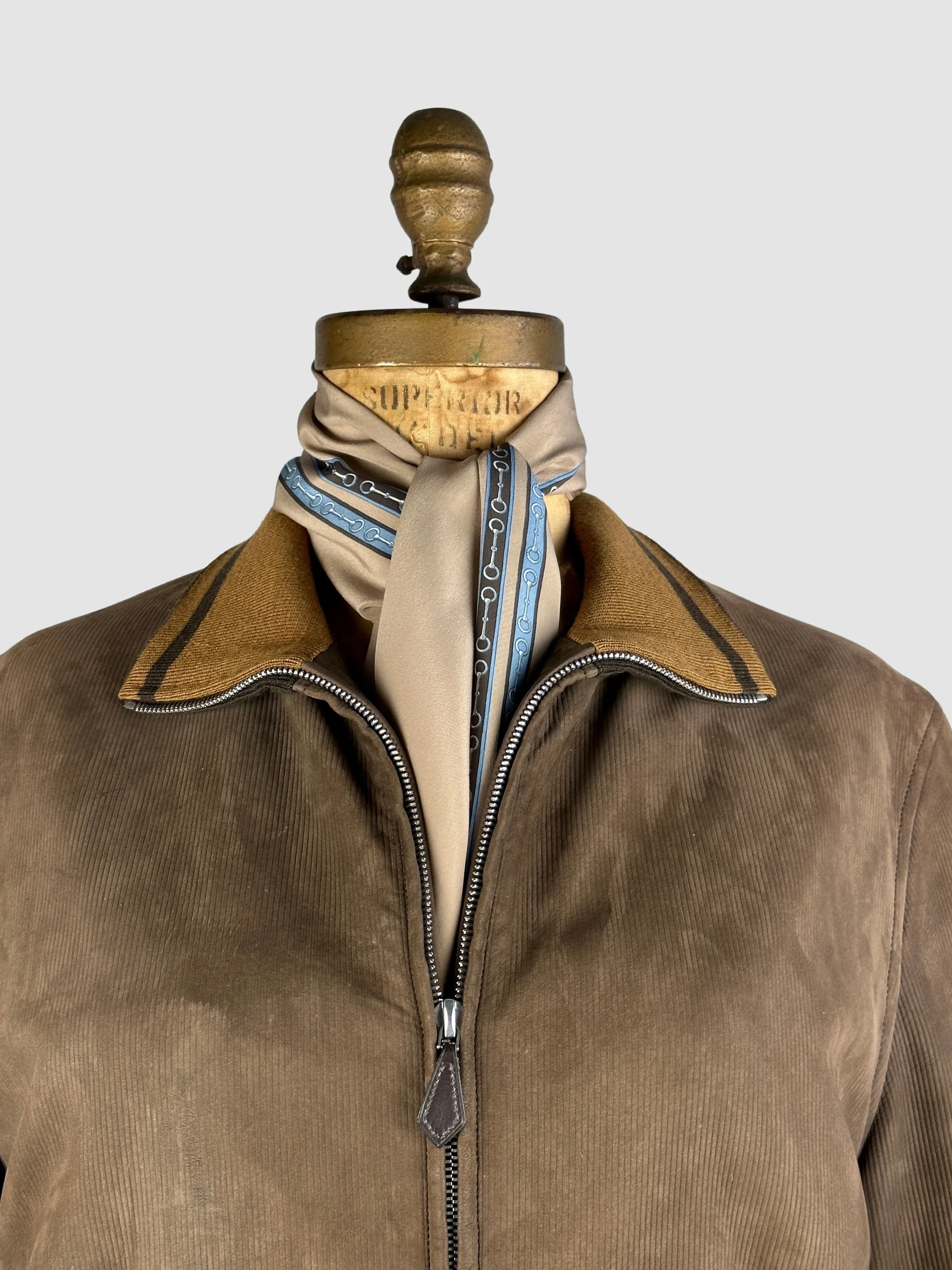 HERMES 80s Brown Lambskin Suede Jacket • Size 48, Medium Large