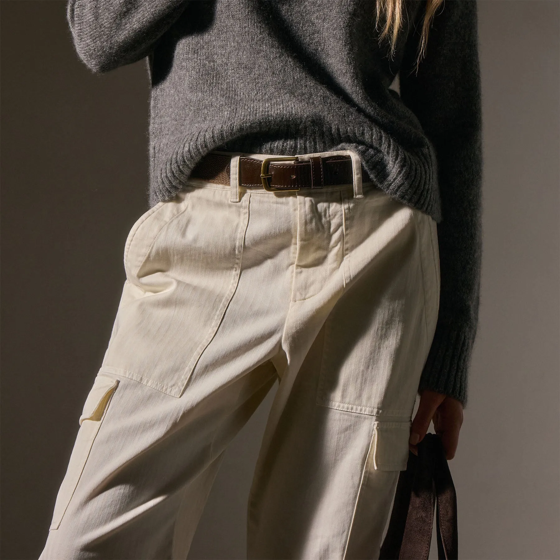 Herringbone Utility Pant - Ivory Pigment