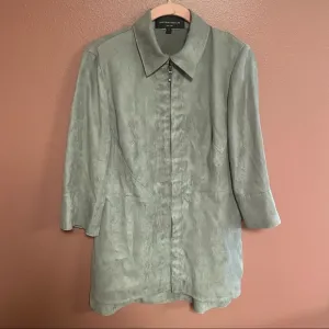 Hilton Hollis gray faux suede zip up blouse or light weight jacket size small