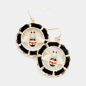 Honey Bee Suede Metal Chain Hoop Earrings