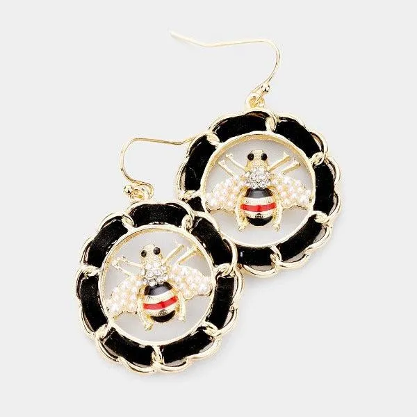 Honey Bee Suede Metal Chain Hoop Earrings