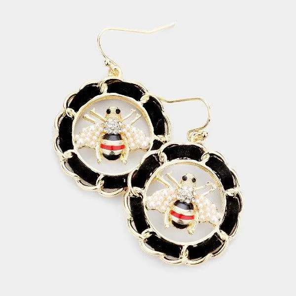 Honey Bee Suede Metal Chain Hoop Earrings
