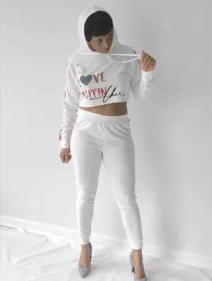 I "LOVE" POPPIN Chic White Sweatsuit with Jean Heart