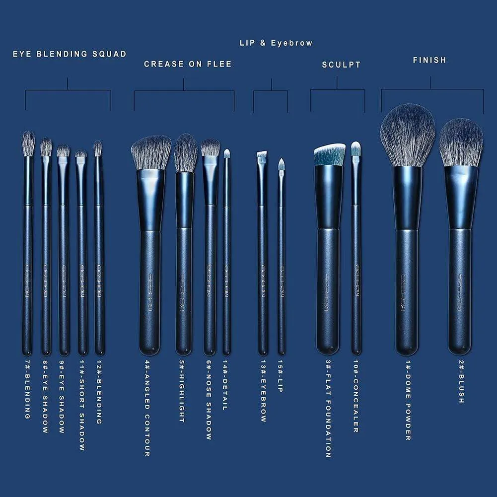 JADE SERIES - 15 PCS MAKEUP BRUSH KIT - TOURMALINE BLUE