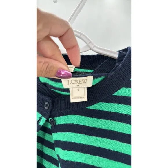 J.Crew Striped Caryn cardigan sweater green blue nautical preppy classic set