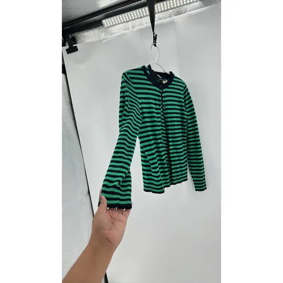 J.Crew Striped Caryn cardigan sweater green blue nautical preppy classic set