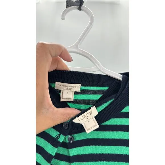 J.Crew Striped Caryn cardigan sweater green blue nautical preppy classic set