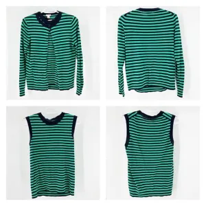 J.Crew Striped Caryn cardigan sweater green blue nautical preppy classic set