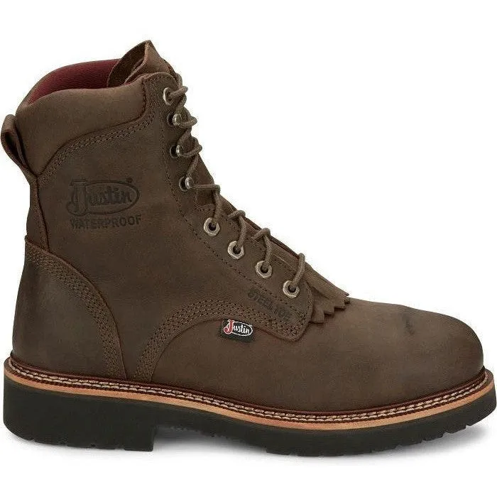 Justin Men's Rivot 8" WP Steel Toe Western Work Boot -Brown- OW458