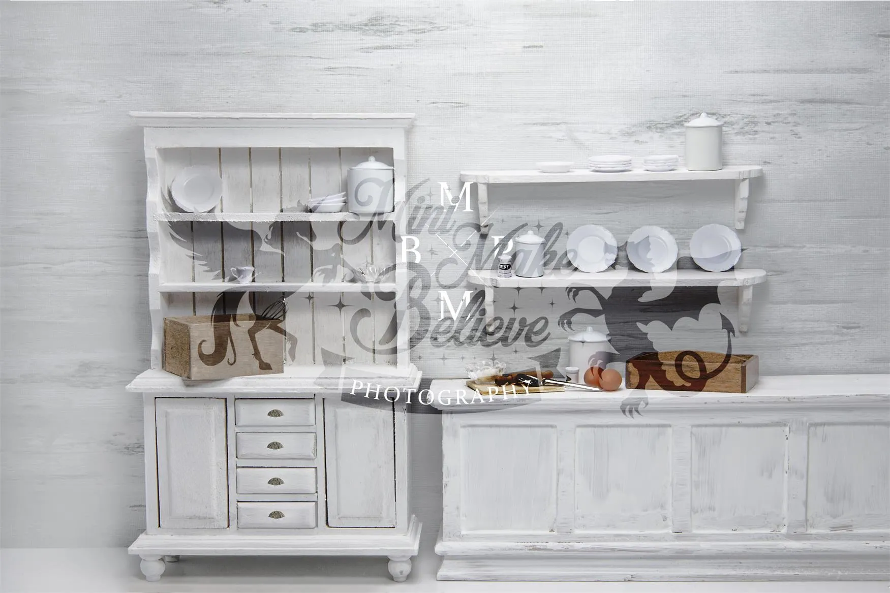 Kate Chic White Kitchen Backdrop Designed by Mini MakeBelieve