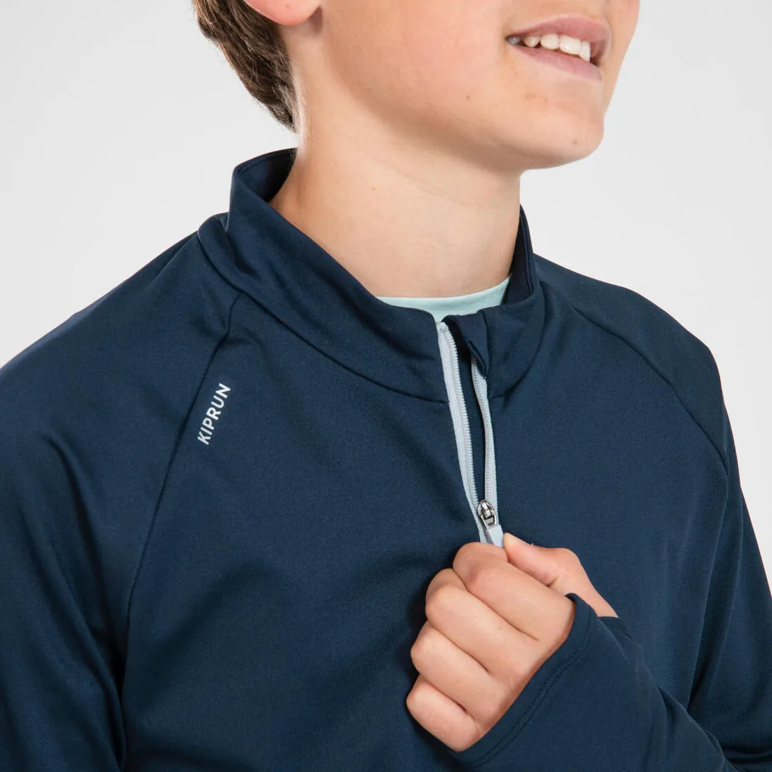 Kids' KIPRUN WARM 100 long-sleeved running T-shirt 1/2 zip warm