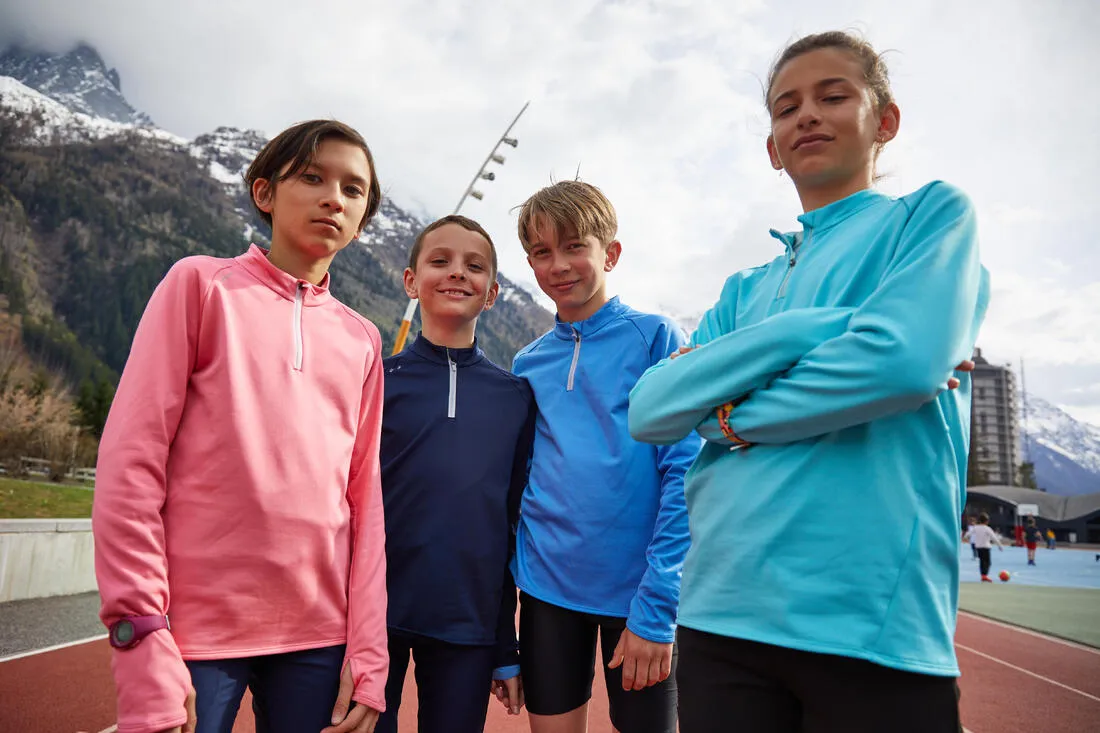 Kids' KIPRUN WARM 100 long-sleeved running T-shirt 1/2 zip warm