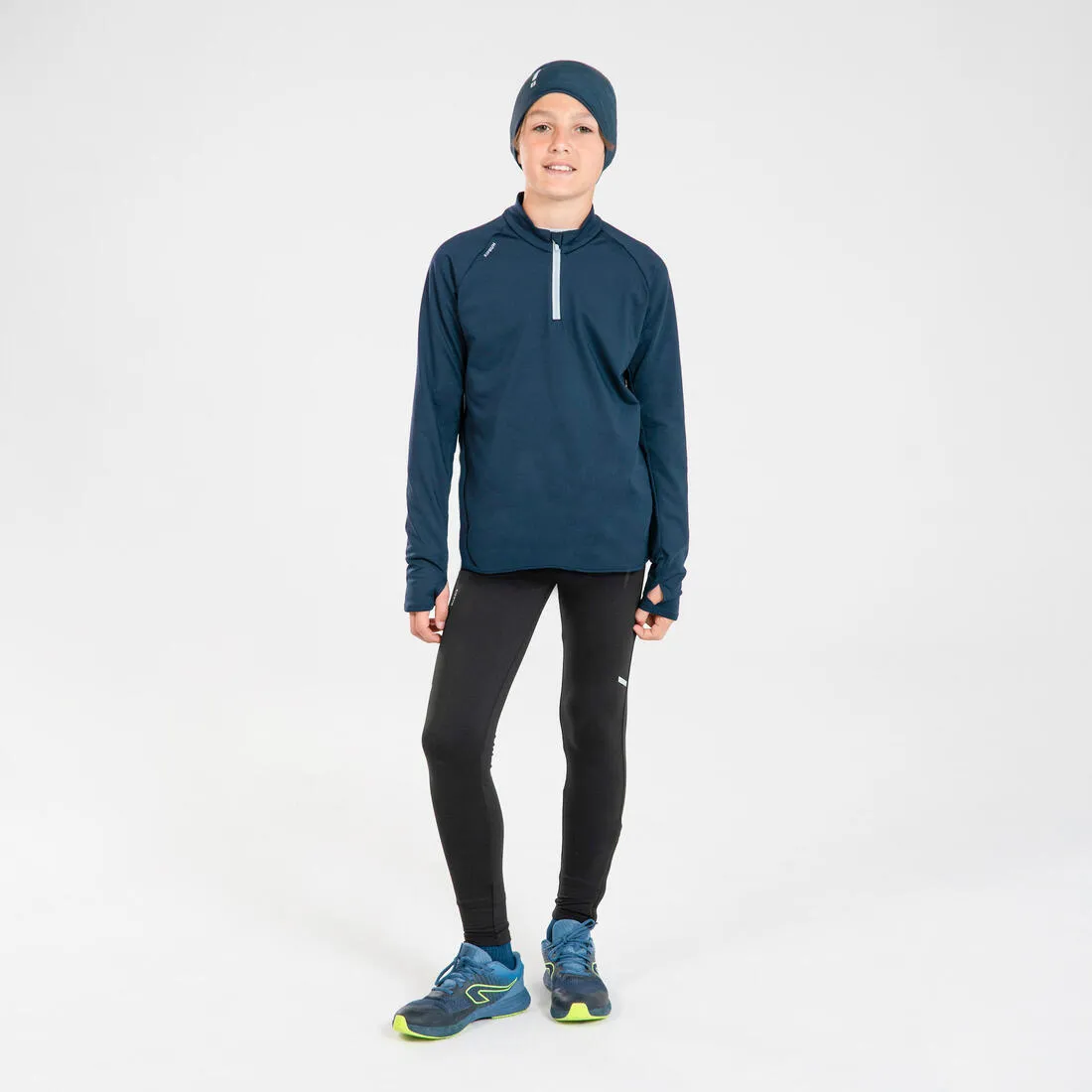 Kids' KIPRUN WARM 100 long-sleeved running T-shirt 1/2 zip warm