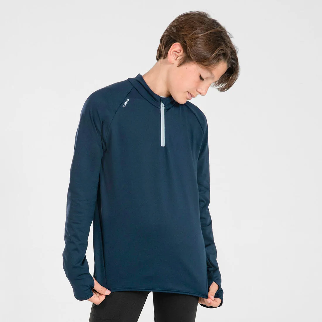 Kids' KIPRUN WARM 100 long-sleeved running T-shirt 1/2 zip warm