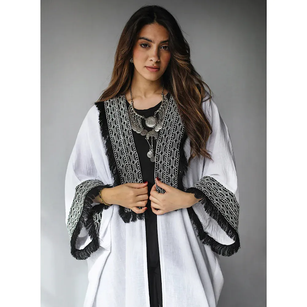 Linen blend white bisht kaftan