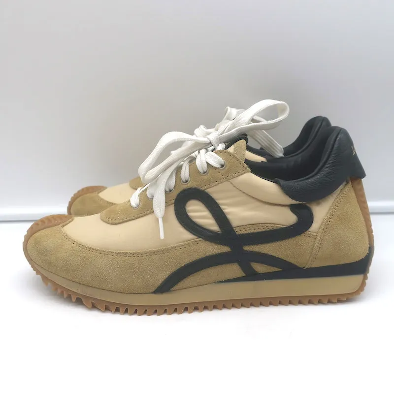 Loewe Flow Runner Low Top Sneakers Beige Suede & Black Leather Size 37