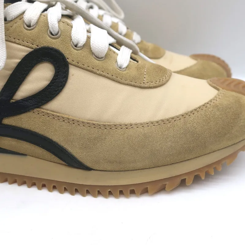 Loewe Flow Runner Low Top Sneakers Beige Suede & Black Leather Size 37