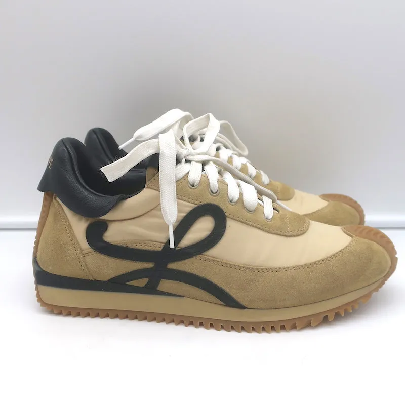 Loewe Flow Runner Low Top Sneakers Beige Suede & Black Leather Size 37