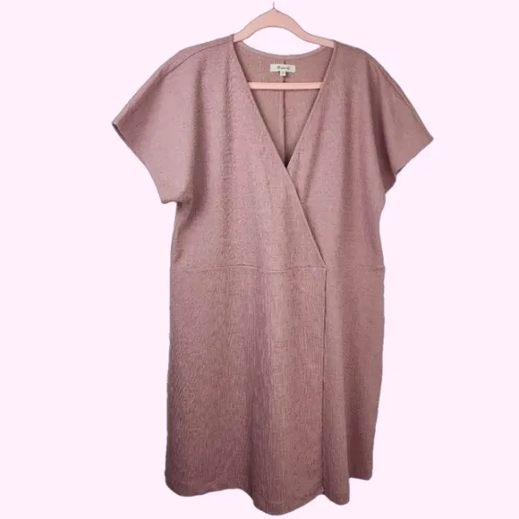 Madewell Pink Textured Cotton Blend Stretchy Short Sleeve Mini Wrap Dress Sz 1X
