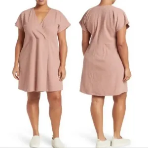 Madewell Pink Textured Cotton Blend Stretchy Short Sleeve Mini Wrap Dress Sz 1X