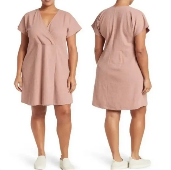 Madewell Pink Textured Cotton Blend Stretchy Short Sleeve Mini Wrap Dress Sz 1X
