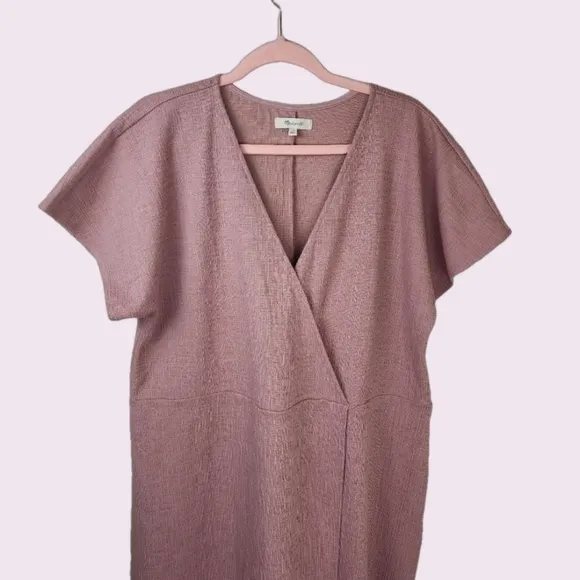 Madewell Pink Textured Cotton Blend Stretchy Short Sleeve Mini Wrap Dress Sz 1X
