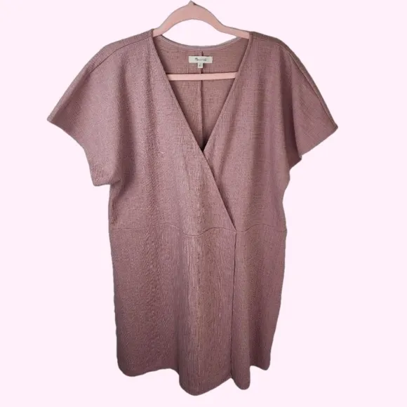 Madewell Pink Textured Cotton Blend Stretchy Short Sleeve Mini Wrap Dress Sz 1X