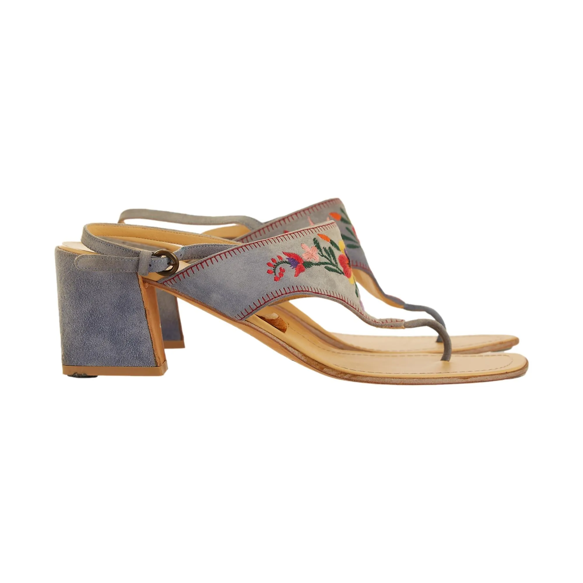 Miu Miu Blue Suede Embroidered Heels