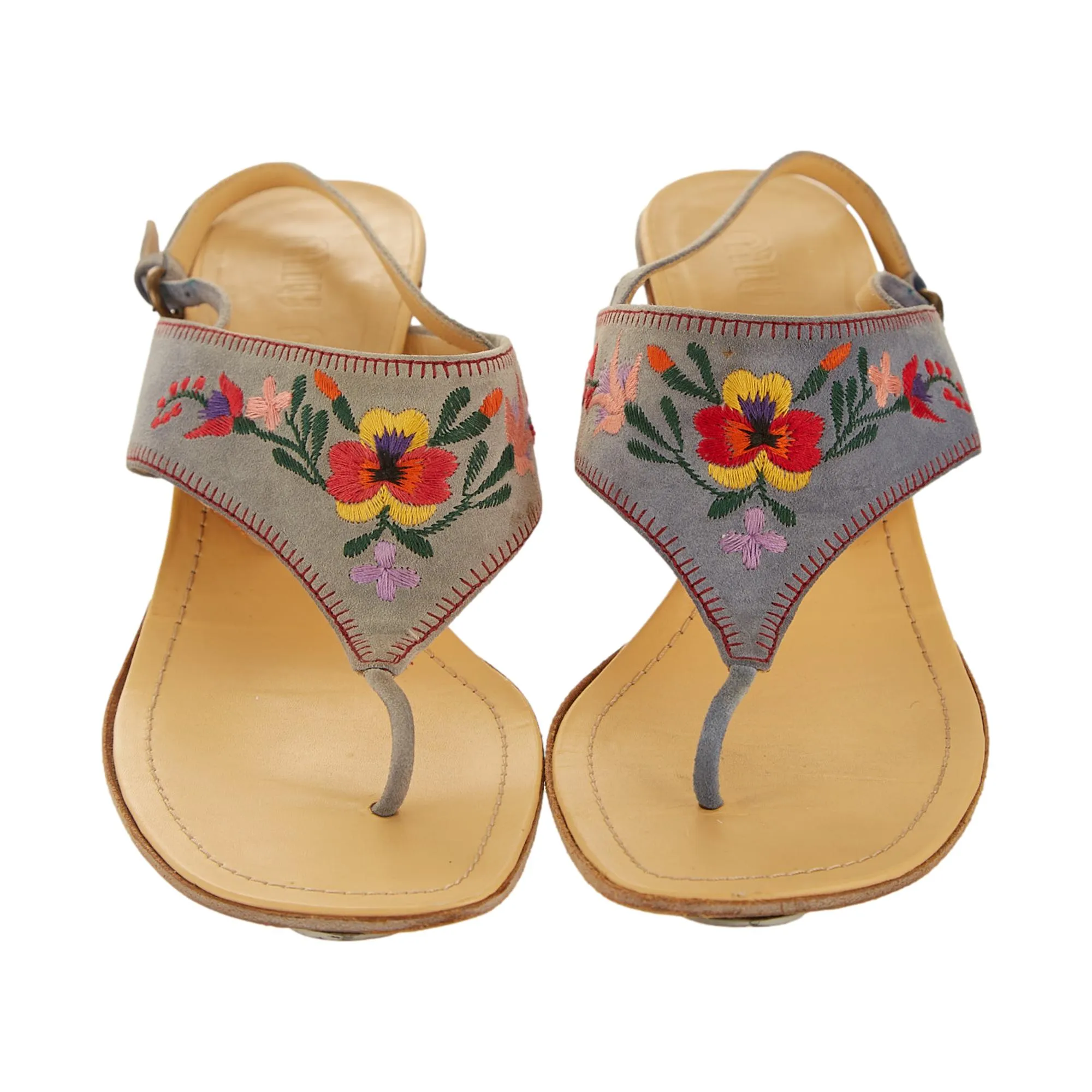 Miu Miu Blue Suede Embroidered Heels