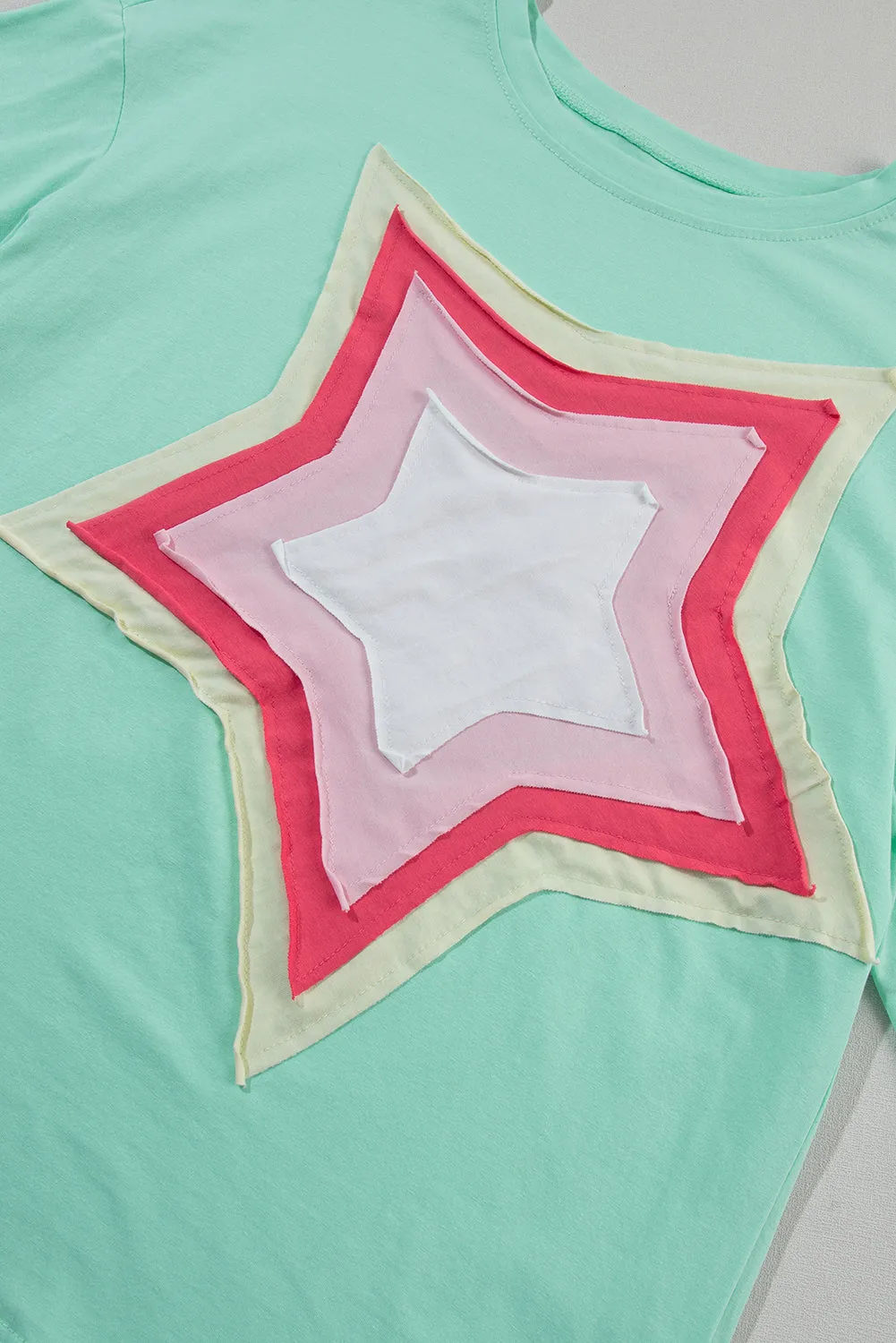 Moonlight Jade Colorblock Star Patched Half Sleeve Oversized Tee