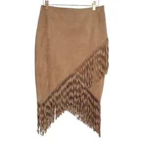 NEW Express Asymmetric Tulip Fringe Faux Suede Camel Tan Skirt Size 4 NWOT​​