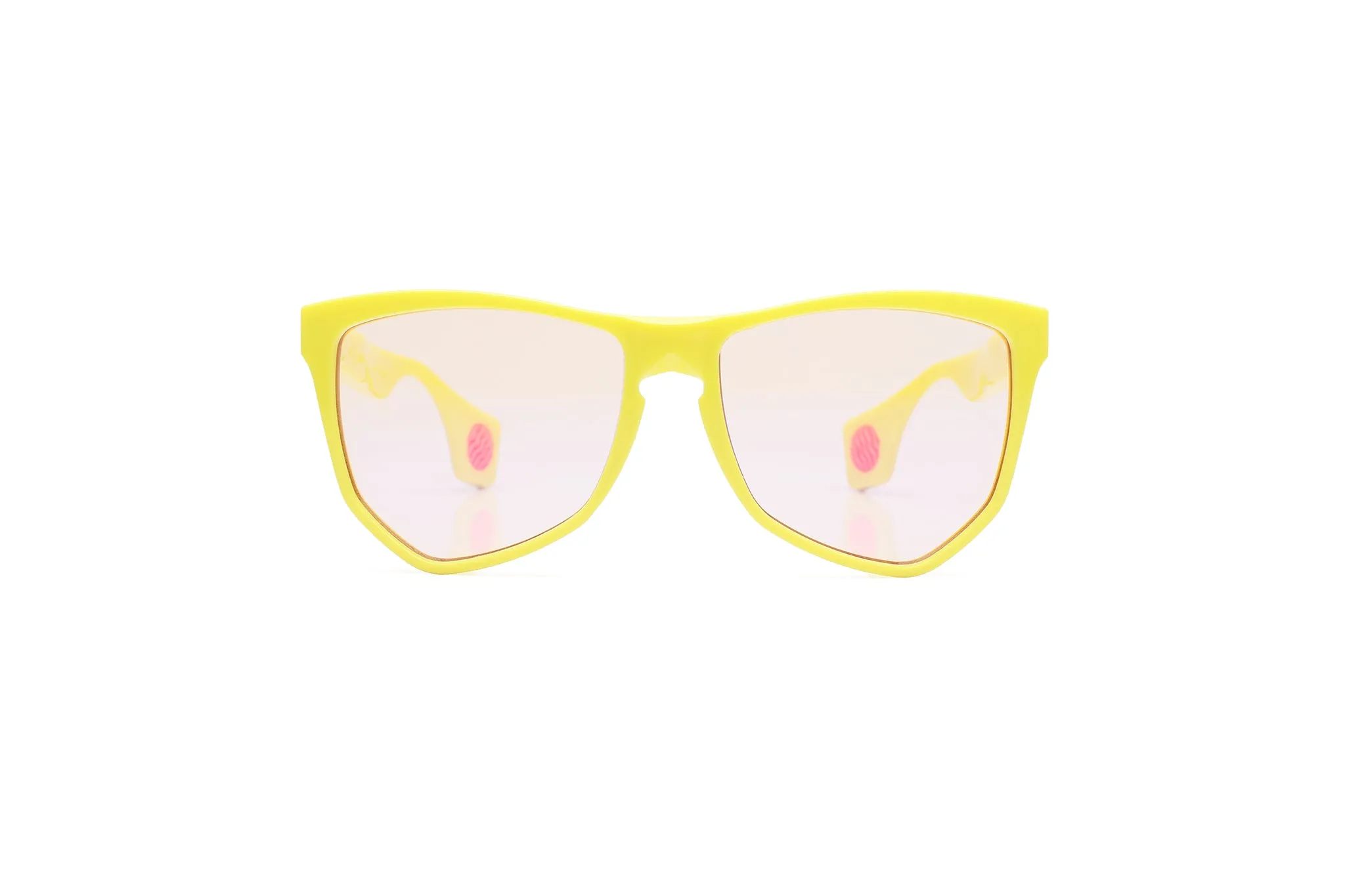 NYLAARN Bio-Yellow “Mud Flaps” Blend Sunglasses - Auto-Darkening Rosé-to-Gray   Blue Mirror Lens