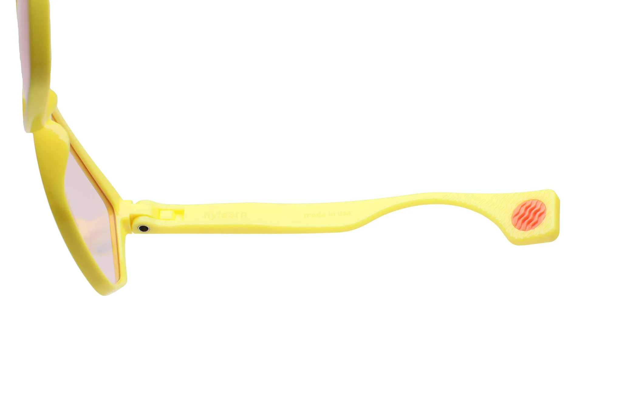 NYLAARN Bio-Yellow “Mud Flaps” Blend Sunglasses - Auto-Darkening Rosé-to-Gray   Blue Mirror Lens