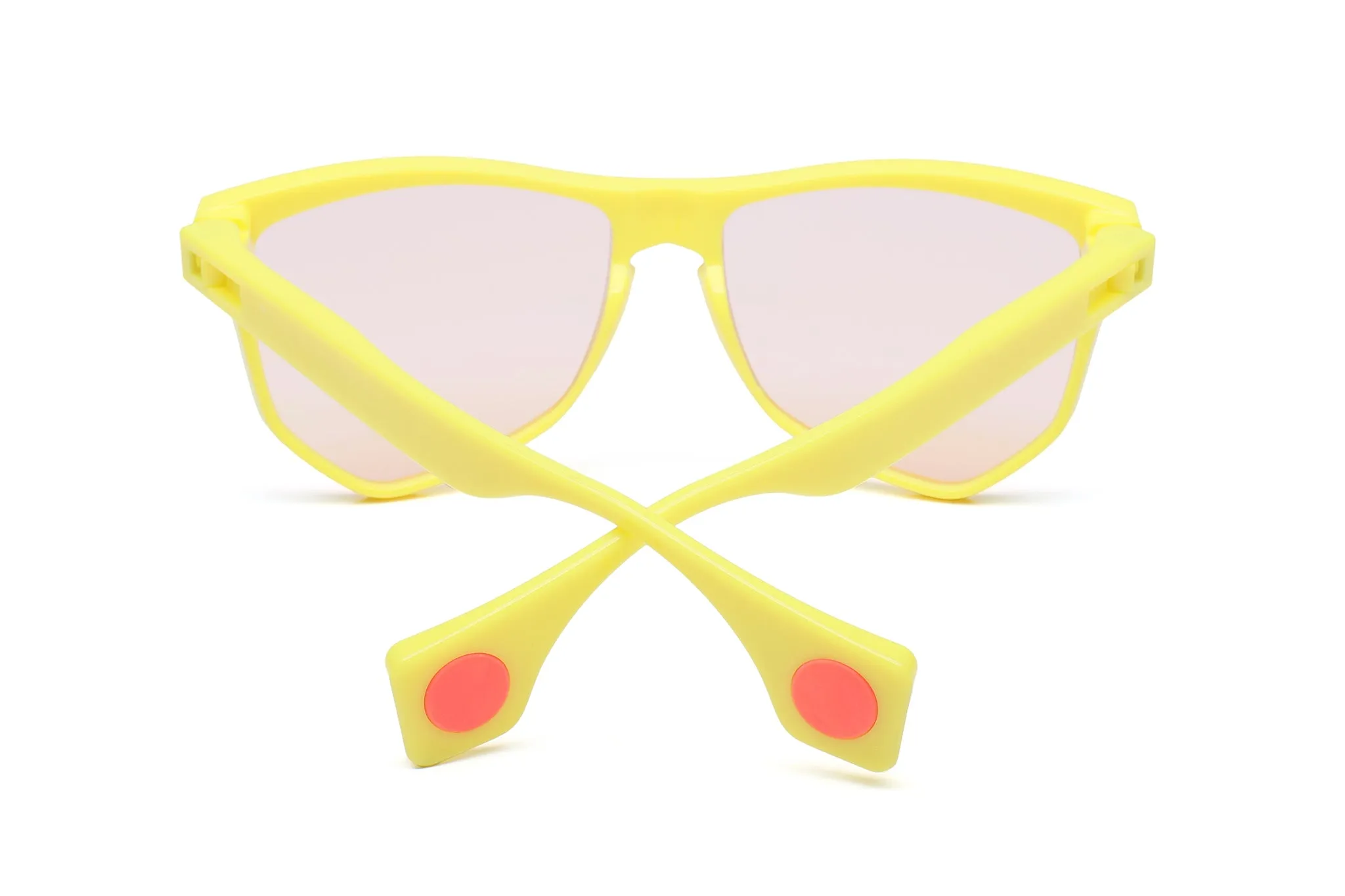 NYLAARN Bio-Yellow “Mud Flaps” Blend Sunglasses - Auto-Darkening Rosé-to-Gray   Blue Mirror Lens