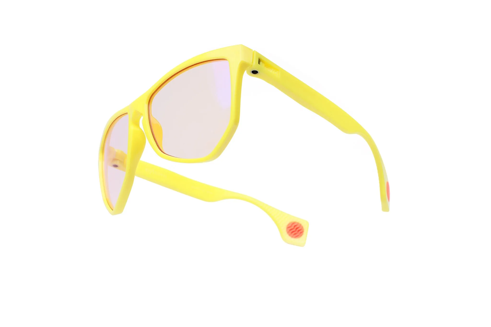 NYLAARN Bio-Yellow “Mud Flaps” Blend Sunglasses - Auto-Darkening Rosé-to-Gray   Blue Mirror Lens