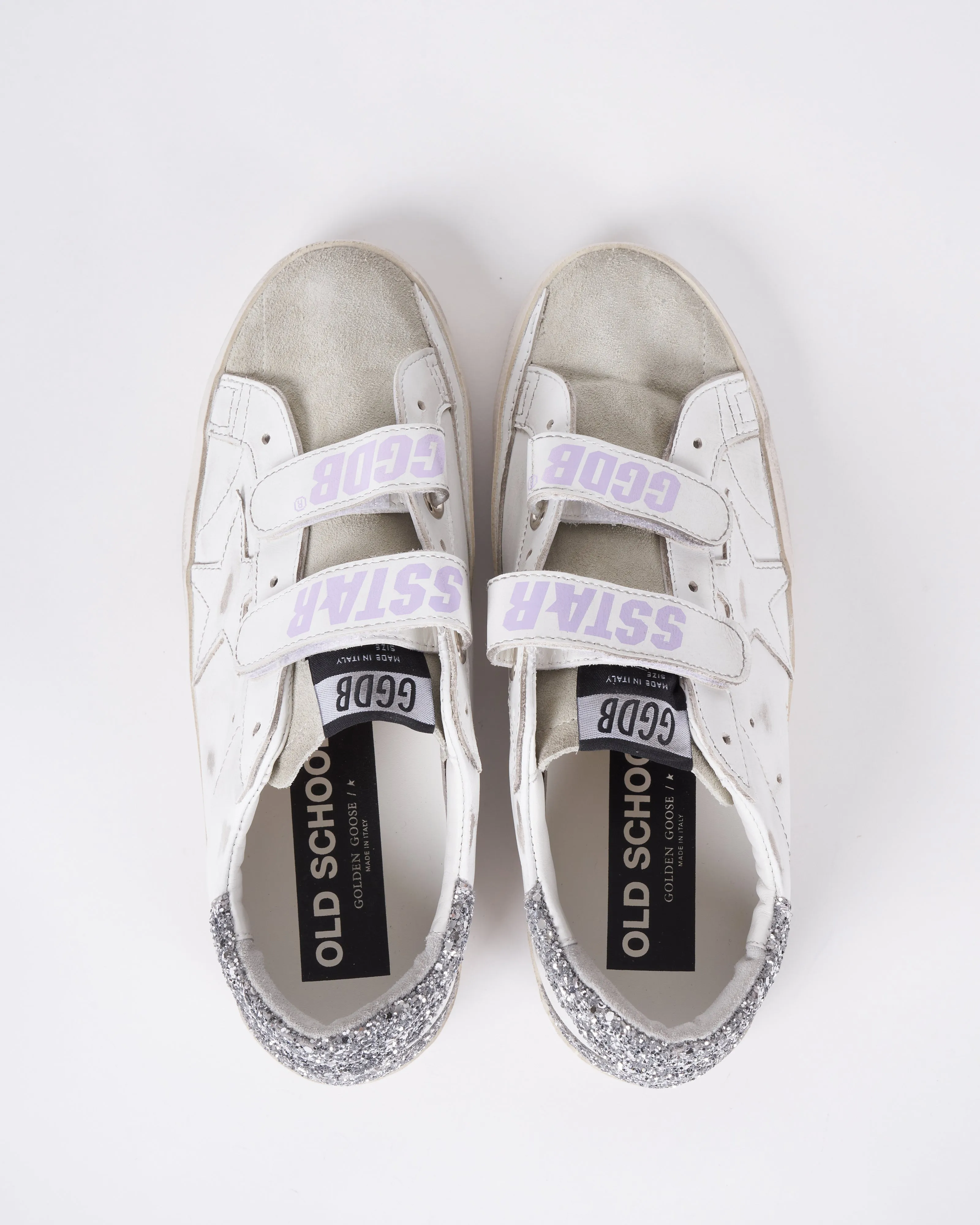 old school leather upper and stripes glitter spur and heel - white/ice/silver 10273