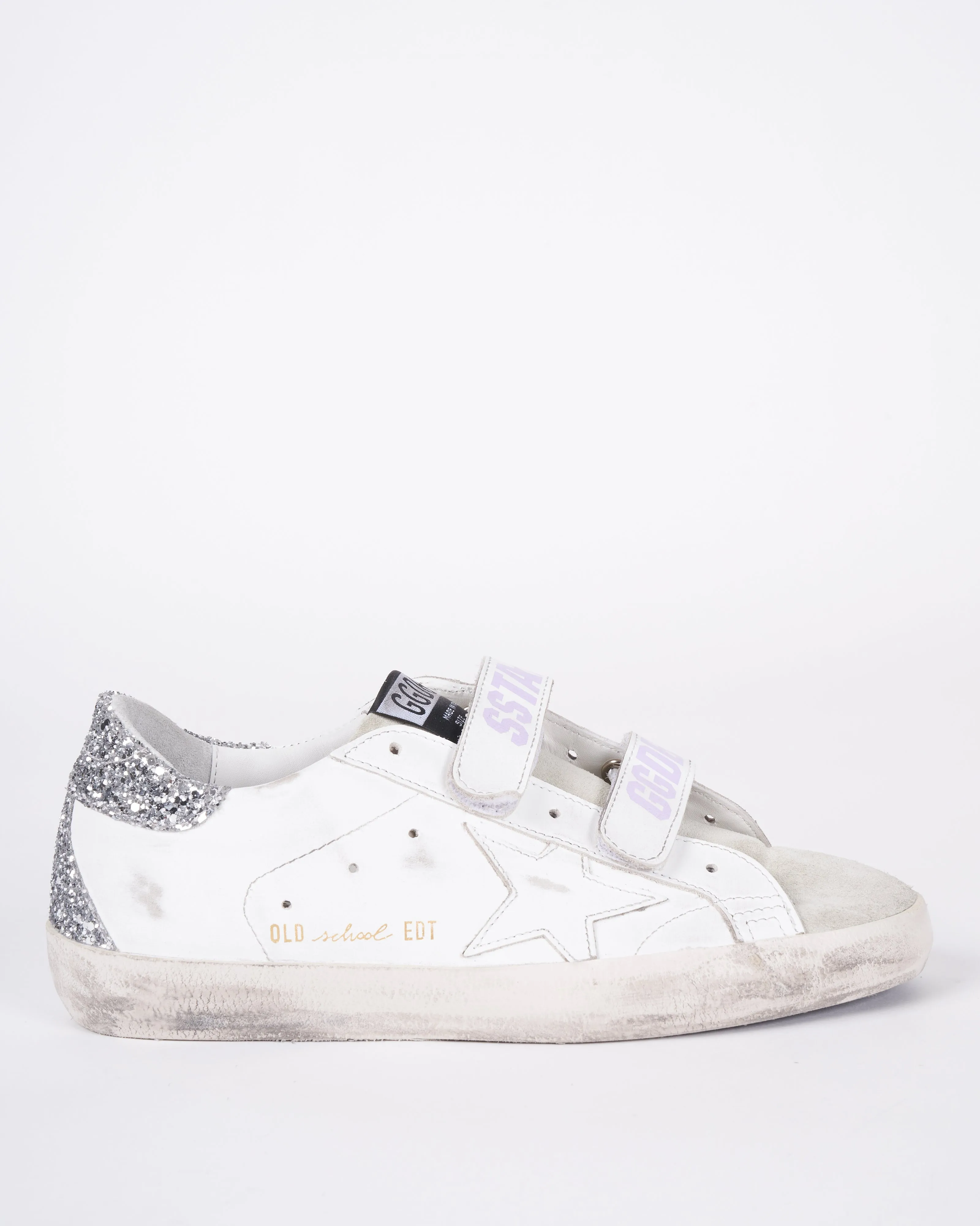 old school leather upper and stripes glitter spur and heel - white/ice/silver 10273