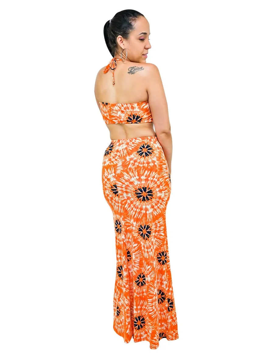 Orange Maxi Skirt Matching Sets Outfits