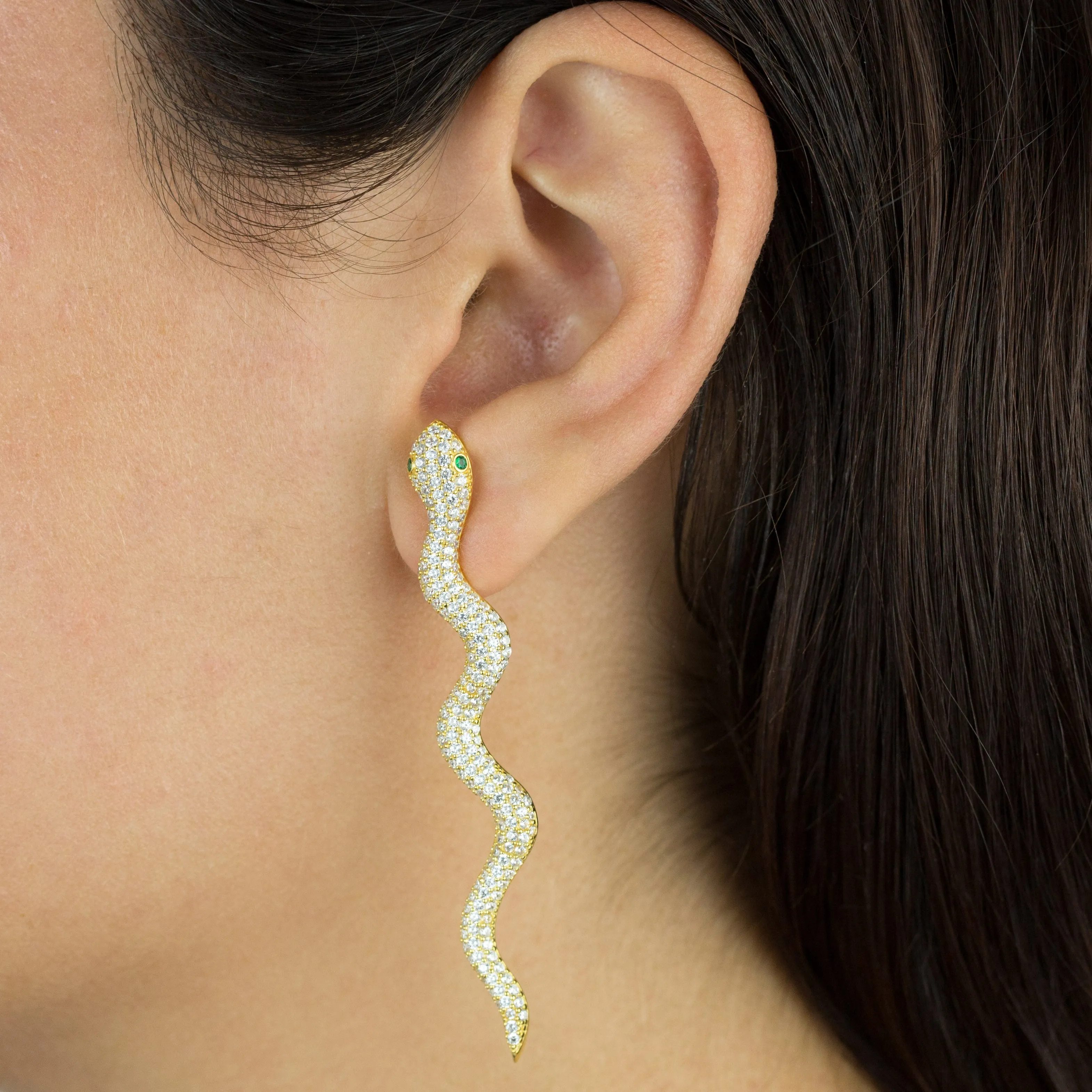 Pavé Snake Drop Stud Earring